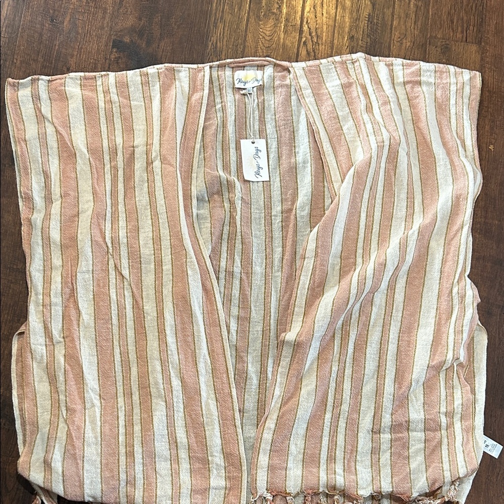 Elegant Striped Swim Coverup in Tan and Cream